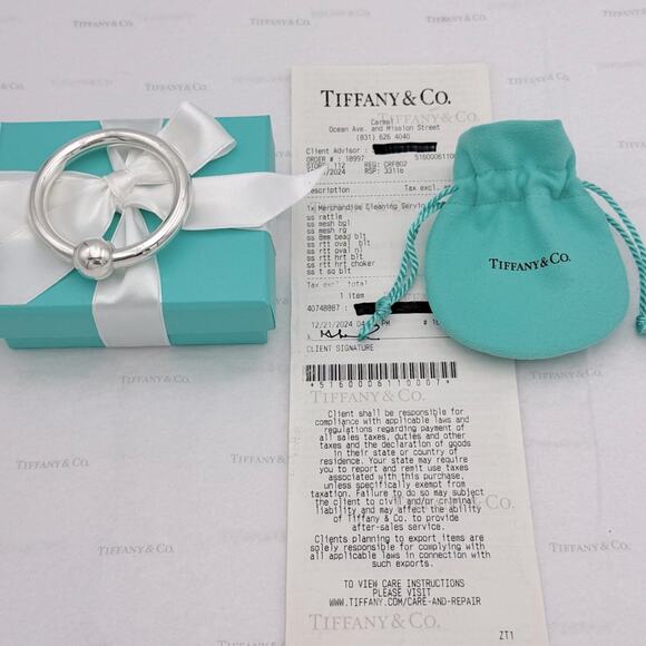 Tiffany & Co. Baby Rattle Sterling Silver 925 W/Tiffany Gift Pouch, Bag & Box - Picture 10 of 11